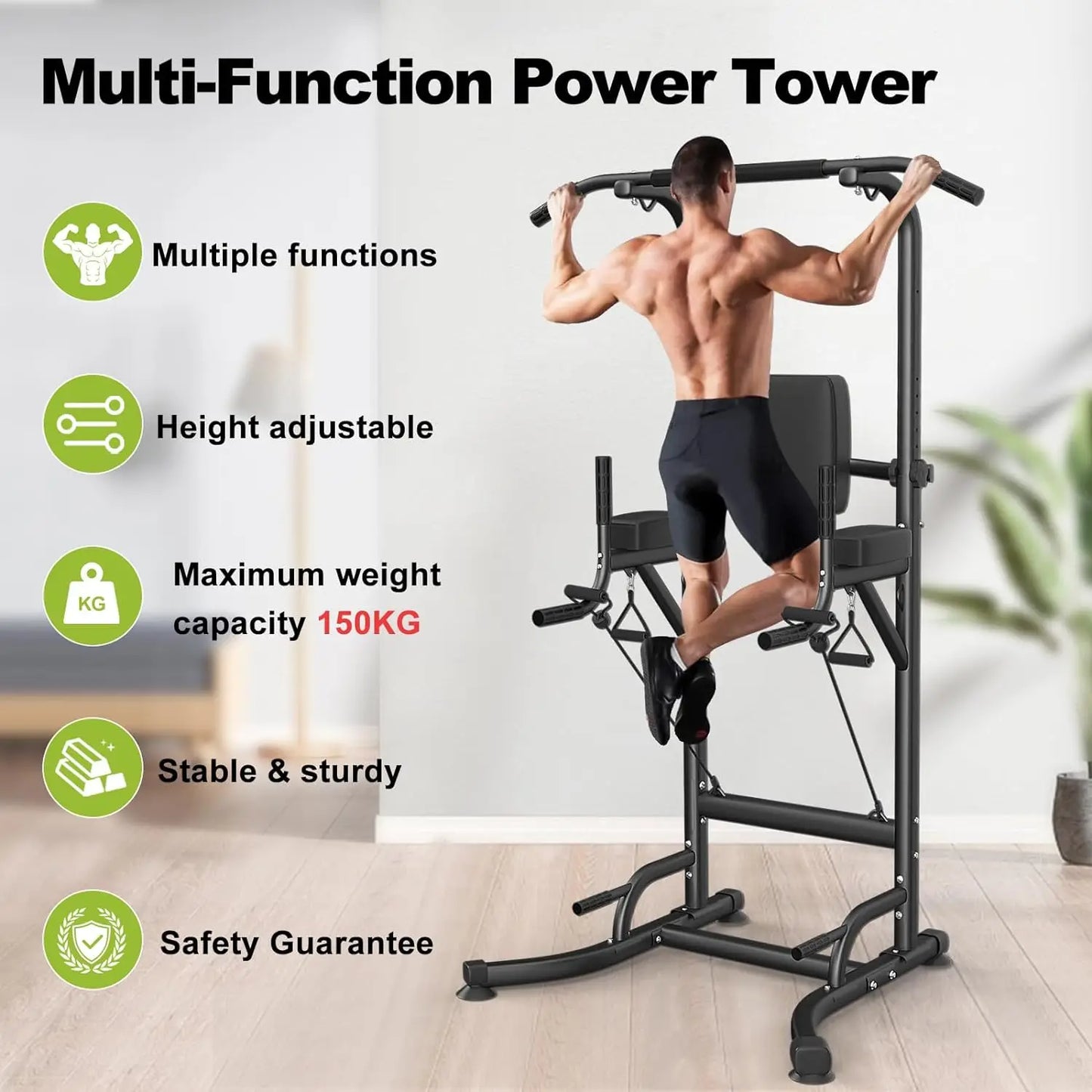 Power Tower Dip Station Pull Up Bar Multi-Function