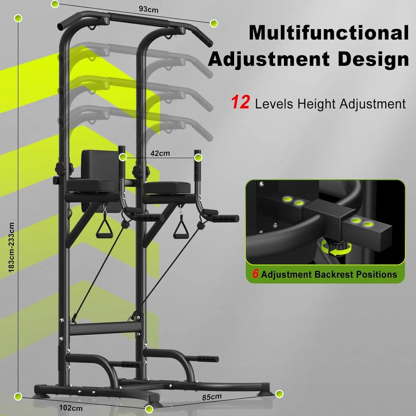 Power Tower Dip Station Pull Up Bar Multi-Function